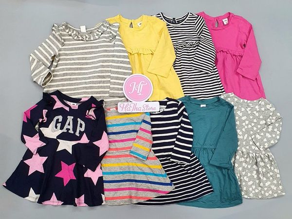  (X) (Size 4y&5y) Đầm thun tay dài G4P trắng sọc đen bé gái 