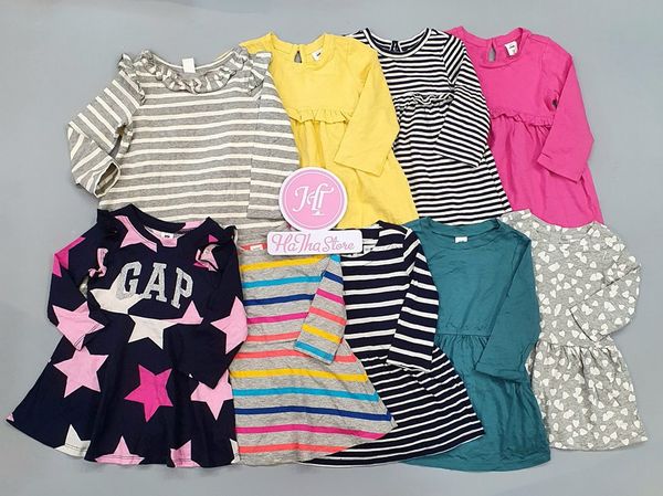  (X) (SIZE 18-4Y) Đầm thun tay dài G4P xám trái tim bé gái 