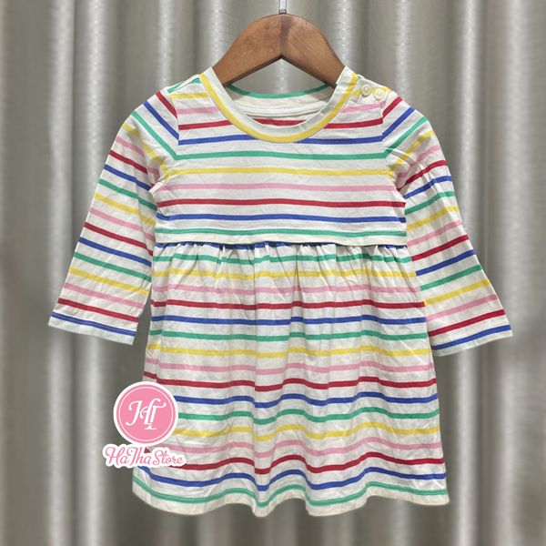  (X) (Size 2-5y) Đầm thun tay dài G4P sọc 7 màu bé gái 