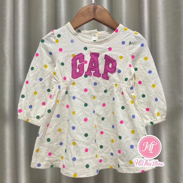 (Size 18m) Đầm thun tay dài G4p trắng chấm bi bé gái 