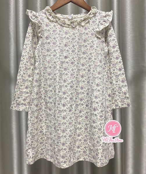  (X) (Size 5y) Đầm thun tay dài G4p hoa trắng bé gái 