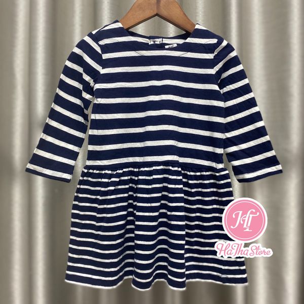  (X) (Size 2&3y) Đầm thun tay dài G4P sọc bé gái 
