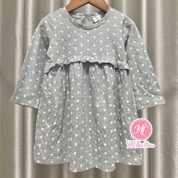  (X) (Size 2&3y) Đầm thun tay dài G4p xám chấm bi bé gái 
