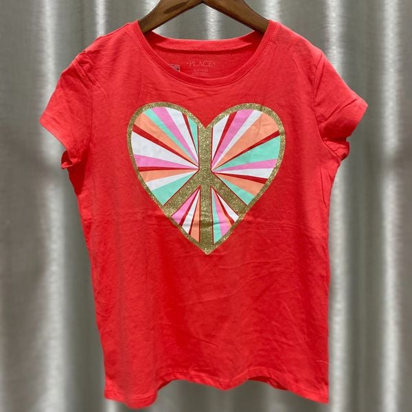  (16y) Áo thun PL4CE đỏ hồng trái tim bé gái 