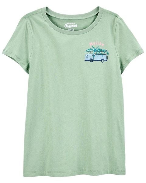  (7Y) Áo thun 0SHK0SH xanh xe hoa bé gái 