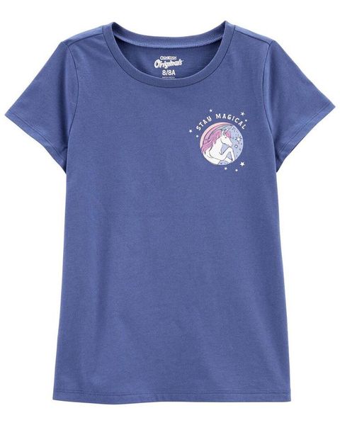  (14Y) Áo thun 0shk0sh xanh navy ngựa bé gái 