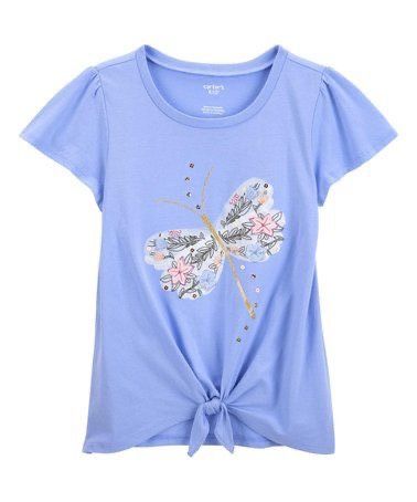  (5-8y) Áo thun C4RTER cột nơ xanh đậm chuồn chuồn bé gái 