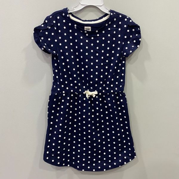  (S) Đầm thun G4P xanh đen chấm bi bé gái 
