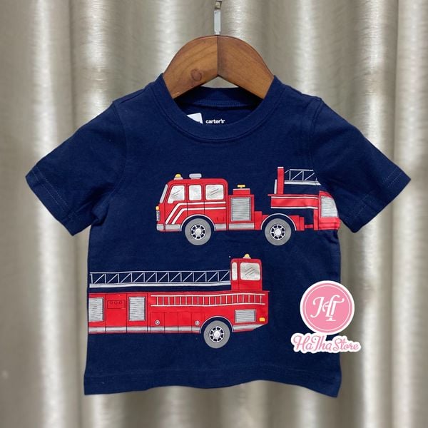  (6M) Áo thun C4RTER xanh đen xe cứu hỏa bé trai 