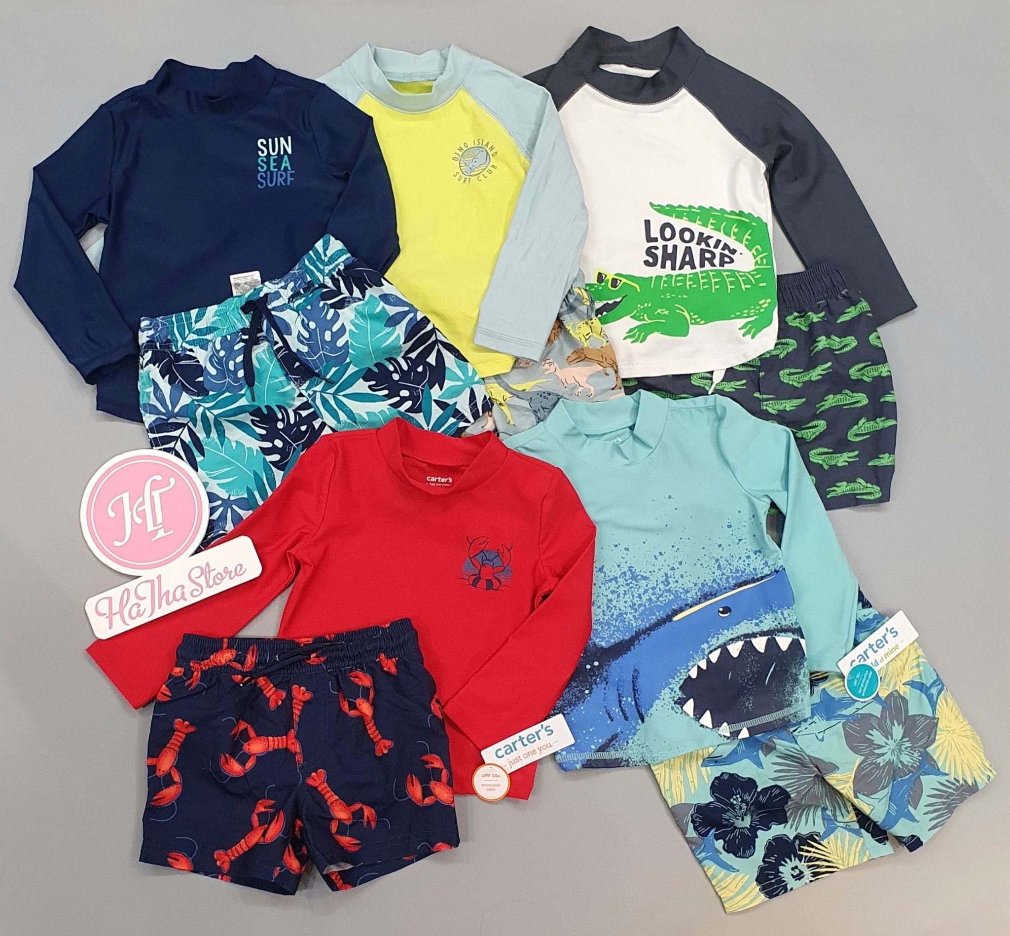  (3Y) Bộ bơi C4RTER xanh đen sun sea surf bé trai 13-15kg 