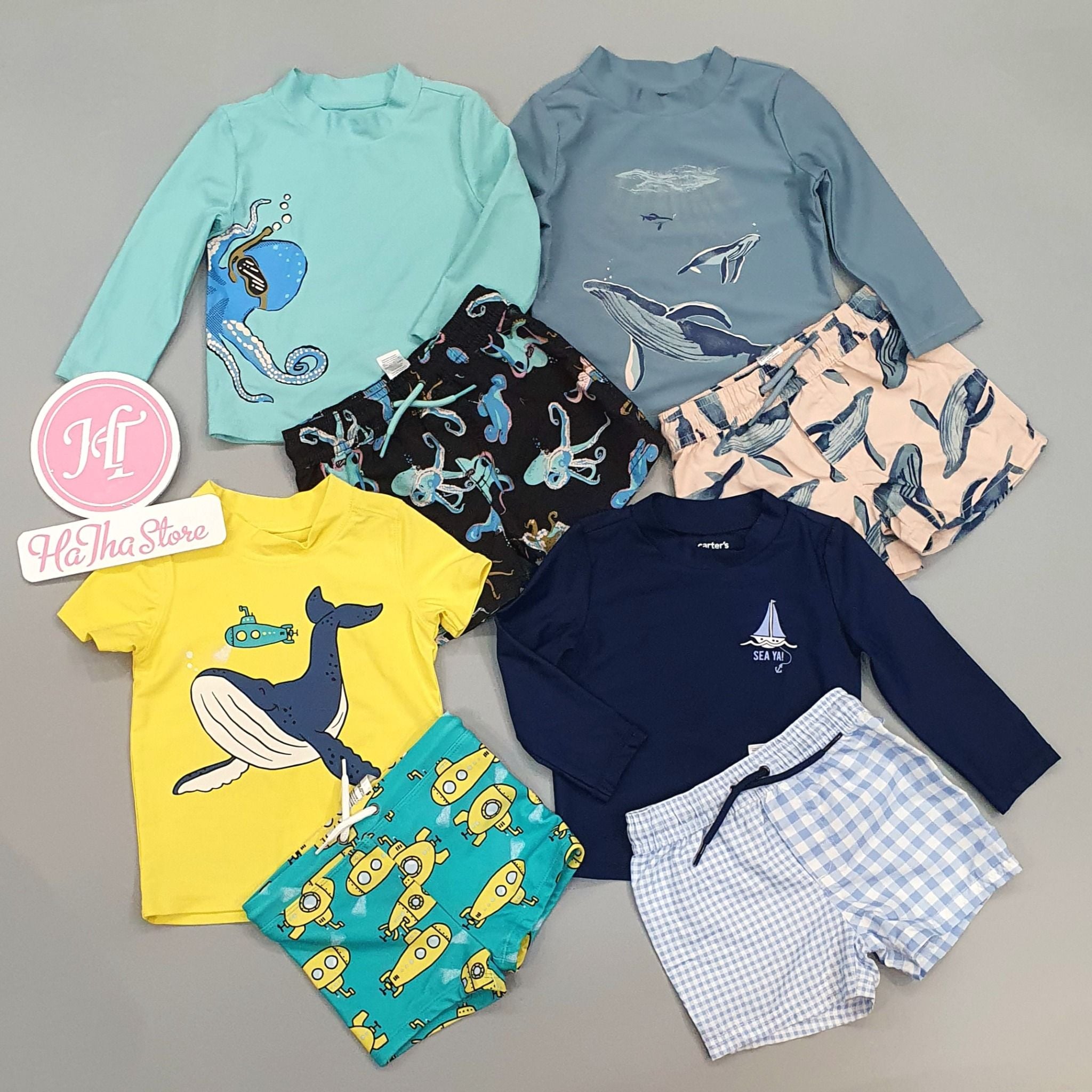  (3Y) Bộ bơi C4RTER xanh đen sun sea surf bé trai 13-15kg 