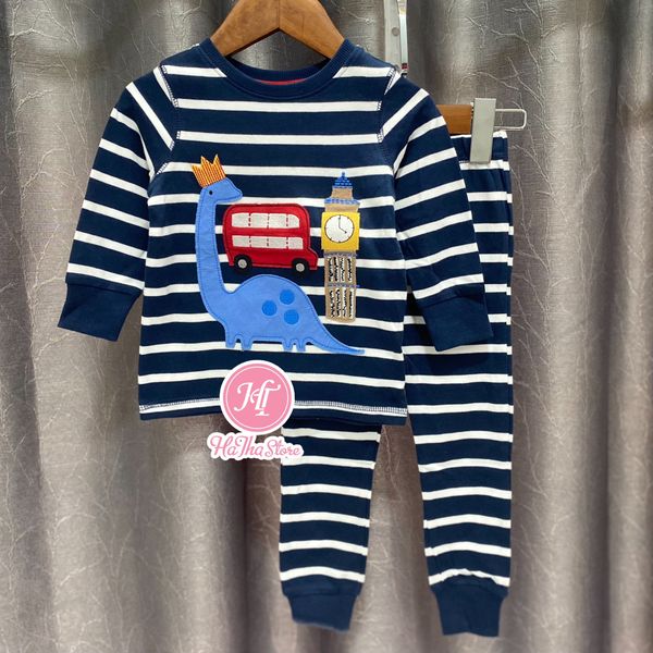  (2Y) Bộ dài N3XT xanh đen sọc khủng long xe bé trai 11-13kg 