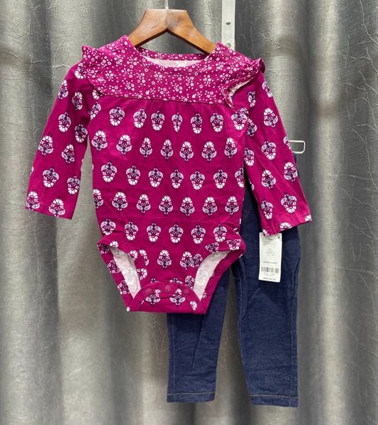  Set 2 bodysuit và quần hồng tím hoa bé gái 