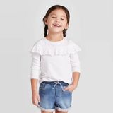  Quần short jean C&J xanh nhạt lưng thun bé gái 
