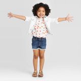  Quần short jean C&J xanh đậm ren bé gái 