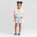  Quần short jean C&J xanh nhạt ren bé gái 