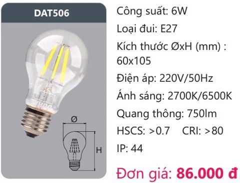 BÓNG ĐÈN LED EDISON 6W DUHAL DAT506