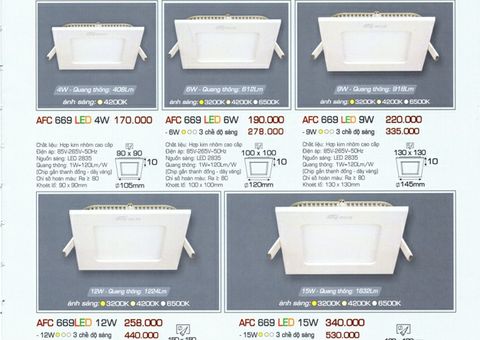  ĐÈN LED ÂM TRẦN VUÔNG ANFACO 9W - AFC669 LED 9W 