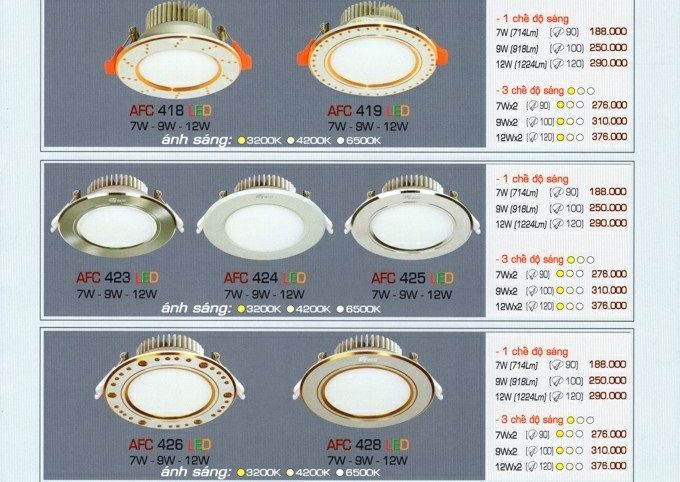 ĐÈN LED ÂM TRẦN ANFACO 9W AFC425 LED 9W / AFC 425 LED 9W / AFC 425 9W