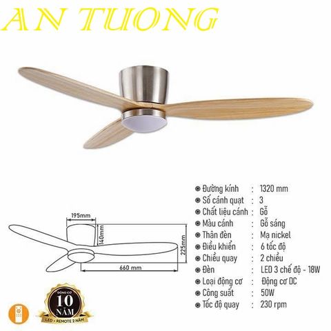  quạt trần đèn 3 cánh trang trí phòng khách, phòng ngủ, phòng bếp, căn hộ chung cư 08 