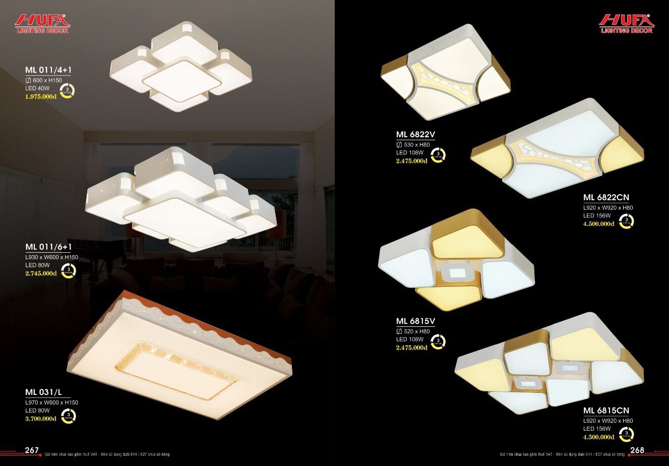 ĐÈN LED TRANG TRÍ ỐP TRẦN ML011/4+1, ML011/6+1, ML031/L, ML6822V, ML6822CN, ML6815V, ML6815CN