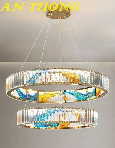  đèn thả trần 2 vòng pha lê decor trang trí phòng khách, phòng bếp đẹp hiện đại 003 