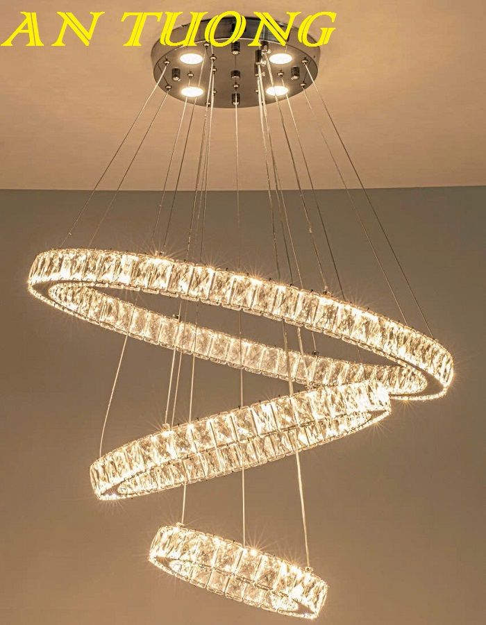 đèn thả trần 3 vòng pha lê decor trang trí phòng khách, phòng bếp đẹp hiện đại 005