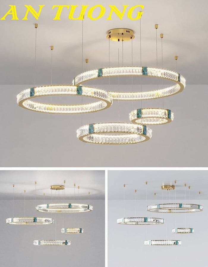 đèn thả trần 4 vòng pha lê decor trang trí phòng khách, phòng bếp đẹp hiện đại 001