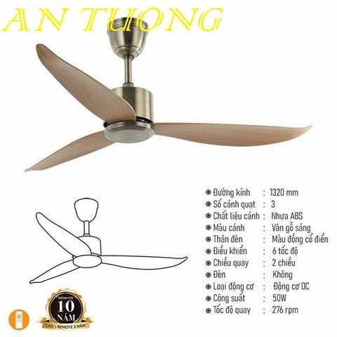  quạt trần đèn 3 cánh trang trí phòng khách, phòng ngủ, phòng bếp, căn hộ chung cư 014 