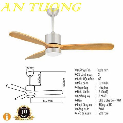  quạt trần đèn 3 cánh trang trí phòng khách, phòng ngủ, phòng bếp, căn hộ chung cư 015 