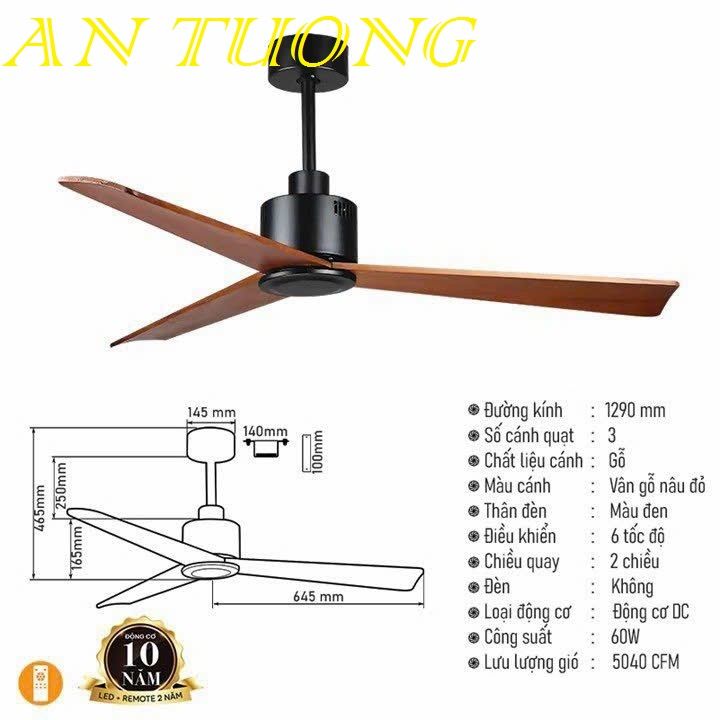 quạt trần đèn 3 cánh trang trí phòng khách, phòng ngủ, phòng bếp, căn hộ chung cư 020