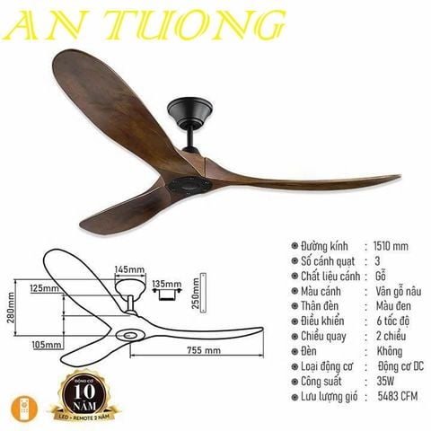  quạt trần đèn 3 cánh trang trí phòng khách, phòng ngủ, phòng bếp, căn hộ chung cư 021 