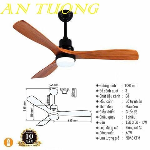  quạt trần đèn 3 cánh trang trí phòng khách, phòng ngủ, phòng bếp, căn hộ chung cư 022 