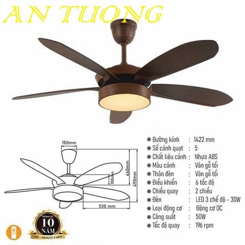  quạt trần đèn 5 cánh trang trí phòng khách, phòng ngủ, phòng bếp, căn hộ chung cư 023 
