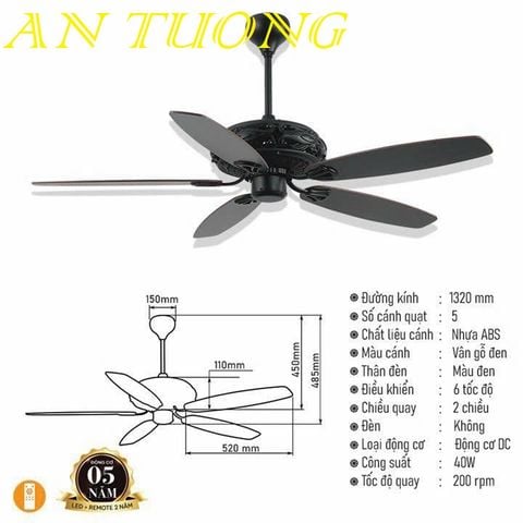  quạt trần đèn 5 cánh trang trí phòng khách, phòng ngủ, phòng bếp, căn hộ chung cư 024 