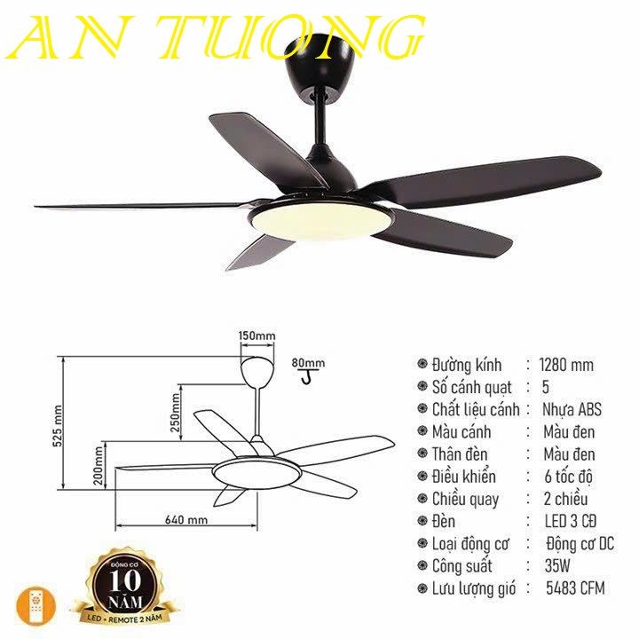 quạt trần đèn 5 cánh trang trí phòng khách, phòng ngủ, phòng bếp, căn hộ chung cư 025