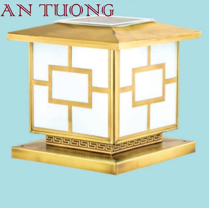 đèn trụ cổng đồng năng lượng mặt trời trang trí nhà phố cổ điển, biệt thự cổ điển, tân cổ điển kích thước 250x250mm - 25x25cm 02