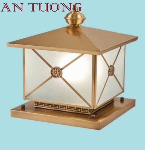  đèn trụ cổng đồng trang trí nhà phố cổ điển, biệt thự cổ điển, tân cổ điển kích thước 250x250mm - 25x25cm 04 