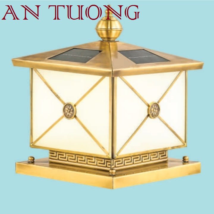 đèn trụ cổng đồng năng lượng mặt trời trang trí nhà phố cổ điển, biệt thự cổ điển, tân cổ điển kích thước 250x250mm - 25x25cm 04