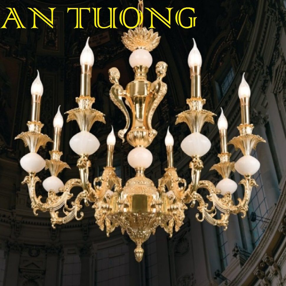 đèn chùm đồng trang trí phòng khách cổ điển, biệt thự cổ điển, tân cổ điển 013