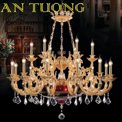  đèn chùm đồng trang trí phòng khách cổ điển, biệt thự cổ điển, tân cổ điển 024 