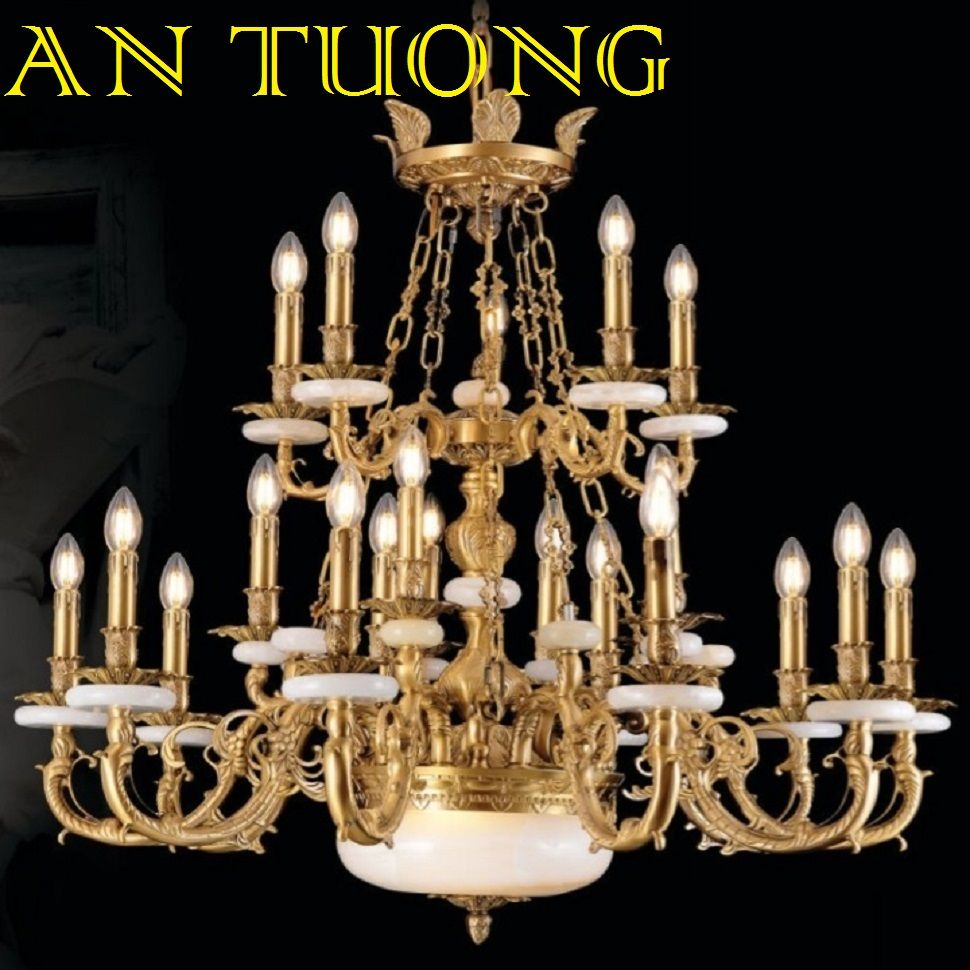 đèn chùm đồng trang trí phòng khách cổ điển, biệt thự cổ điển, tân cổ điển 030