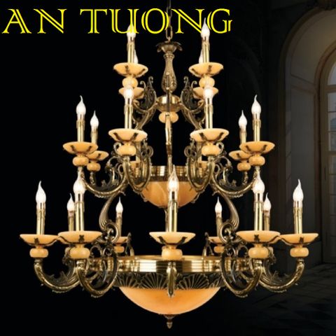  đèn chùm đồng trang trí phòng khách cổ điển, biệt thự cổ điển, tân cổ điển 032 