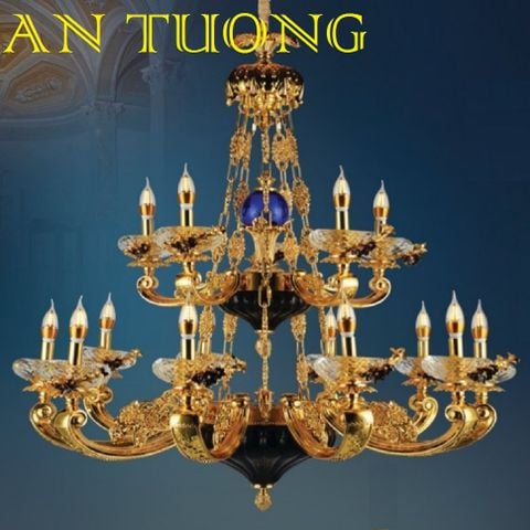  đèn chùm đồng trang trí phòng khách cổ điển, biệt thự cổ điển, tân cổ điển 035 