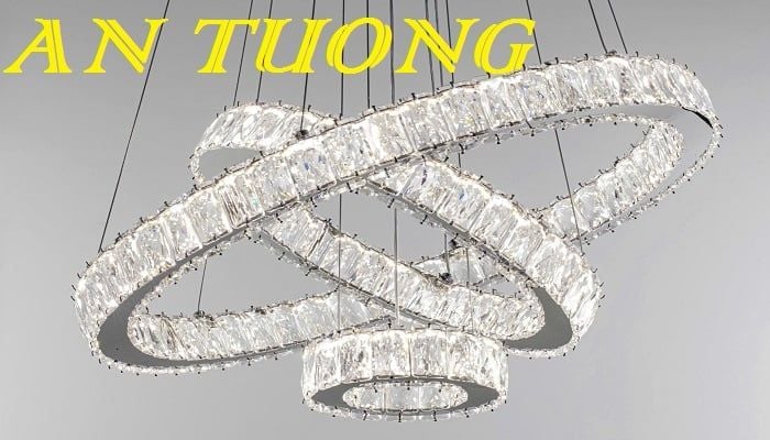 đèn trần 3 vòng pha lê treo thả trang trí phòng khách, đẹp hiện đại 001
