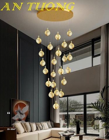  đèn chùm thông tầng treo thả trần trang trí phòng khách thông tầng cầu thang đẹp, hiện đại 014 