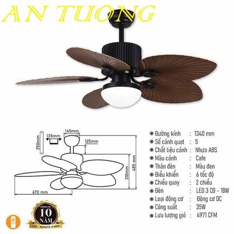  quạt trần đèn 5 cánh trang trí tân cổ điển phòng khách, phòng ngủ, phòng bếp, căn hộ chung cư 04 