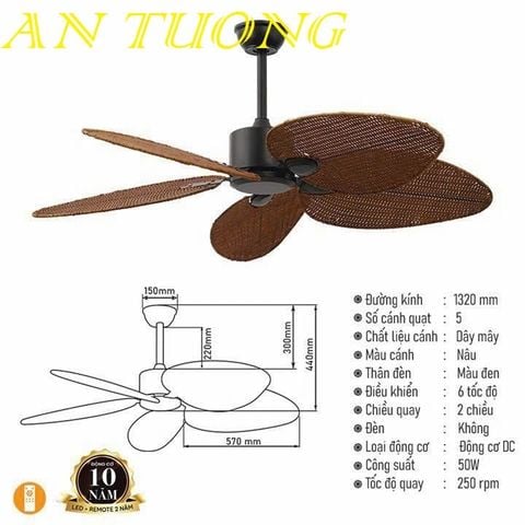  quạt trần đèn 5 cánh trang trí tân cổ điển phòng khách, phòng ngủ, phòng bếp, căn hộ chung cư 06 