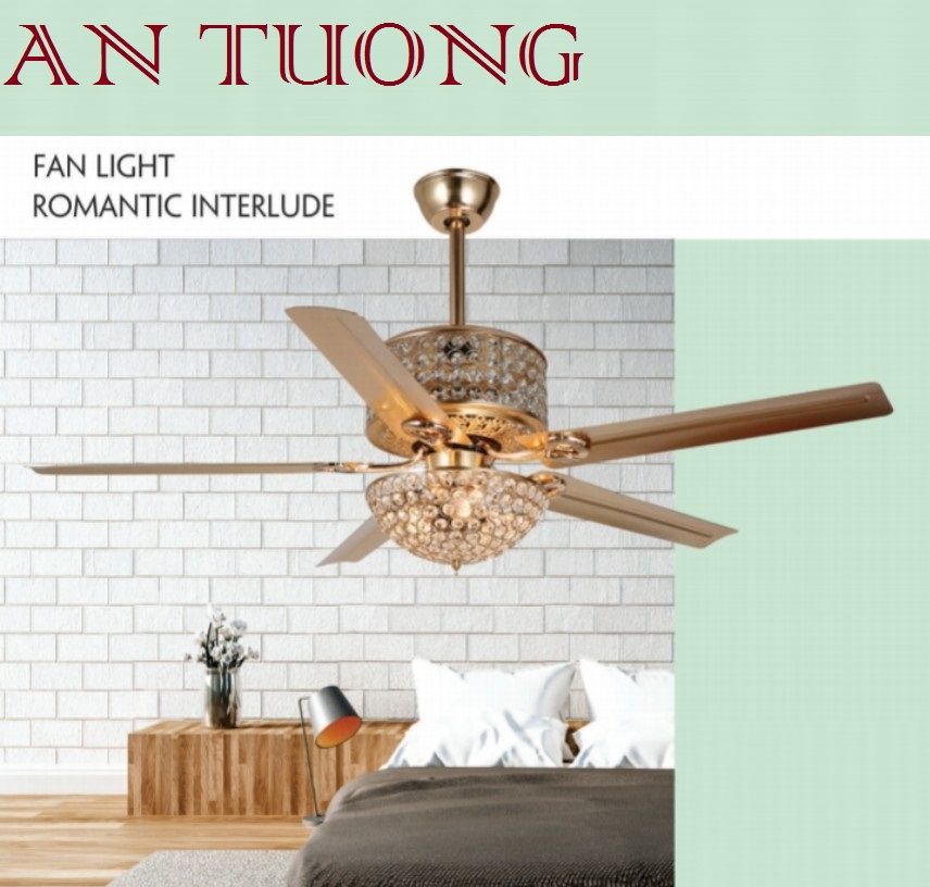 quạt trần cánh kim loại màu vàng đồng 5 cánh- ánh sáng đèn 3 chế độ, 3 màu 02