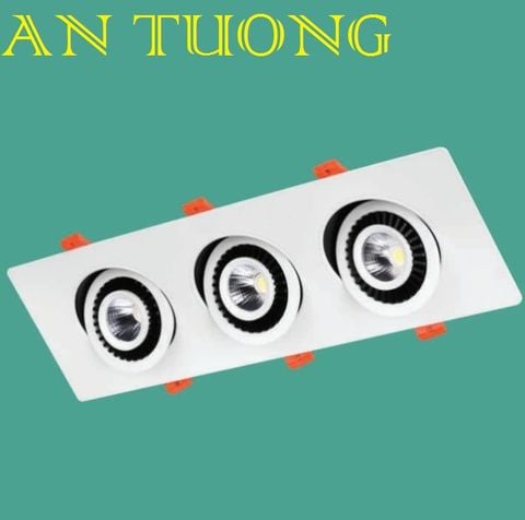  đèn led spotlight âm trần xoay chiếu điểm 3 bóng COB 3 x 7w - góc chiếu 45 độ, góc xoay 90 độ 